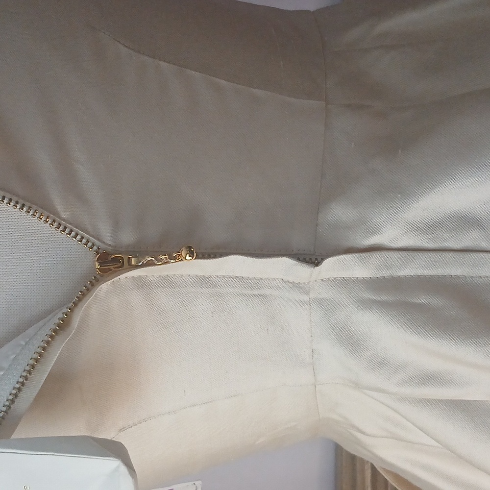 FIRM $$$ Nwt SILK/ COTTON Kate Spade Cream Dress Gold Accents HIDDEN POCKETS - Picture 10 of 13